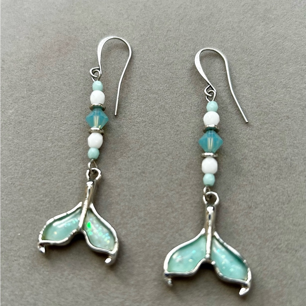 Elegant Silver and Blue Meemaid Tail Earrings